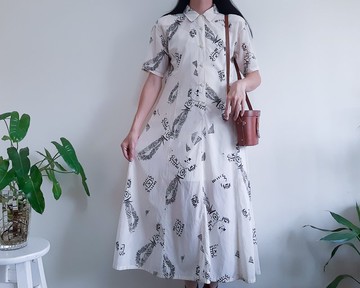 PER SPOOK 巴黎復古抽象棉質連身裙 連結透視連身裙