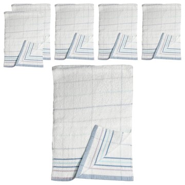 LIFE 來福牌 方格彩條毛巾 6條組 藍色 - 精梳棉 柔軟吸水 台灣製造  1組