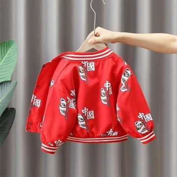 男童外套春秋棒球服兒童加絨加厚中國風男孩紅色喜慶帥氣寶寶夾克