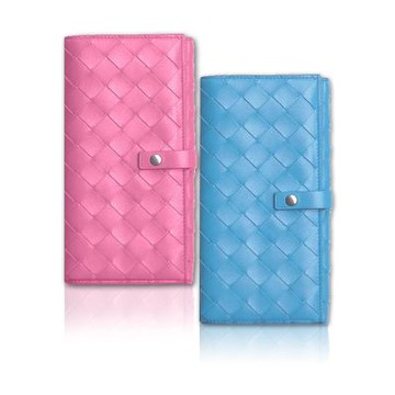 BOTTEGA VENETA 寶緹嘉  608072 經典編織羊皮開扣錢包長夾(粉色)