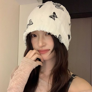 闆娘推薦🌈日系帽子蝴蝶新款包頭帽女百搭休閒刺繡大頭韓版ins堆堆帽月子帽