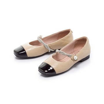 【新品】我的旅行日記 碎鑽小香風平底瑪莉珍鞋 典雅杏 (5B3197)