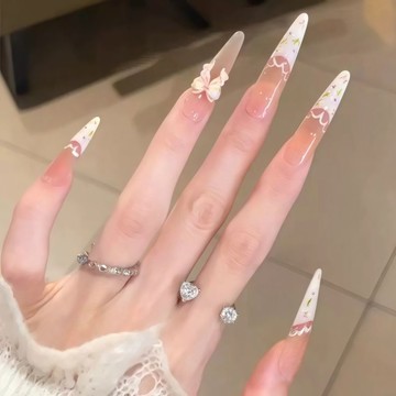 愛依依 美甲 戴甲 甲片新款蝴蝶結碎花美甲高級法式穿戴ins顯白學生穿戴美甲-12956.