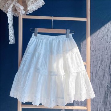 純白色棉質半身裙女短裙春夏2025顯瘦刺花繡邊防走光a字裙小個子