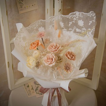 【處女座】蕾絲白奶茶色(大) 永生花花束 / 生日 告白 星座乾燥花