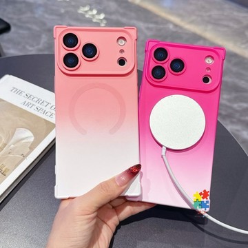 炫彩漸變 方形 直邊 磁吸充電殼 適用 蘋果 iPhone 17 16 15 手機殼 14 13 pro max 保護殼