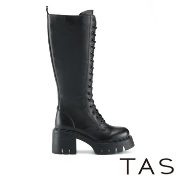 TAS 時髦馬甲真皮厚底綁帶長靴 黑色 #44884