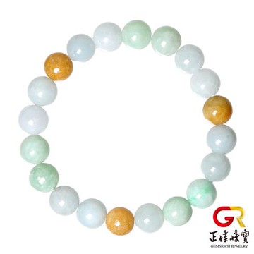 【正佳珠寶】翡翠 福祿壽三彩 8.8-9.3mm 天然A貨翡翠 緬甸玉翡翠手珠｜日本彈力繩