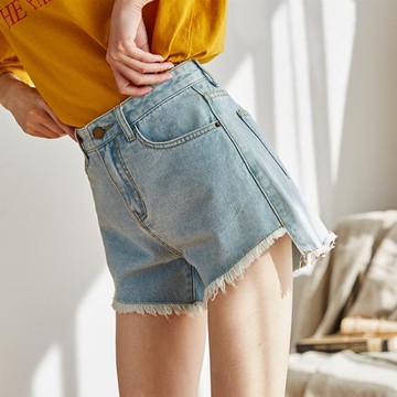 短裤 淺色牛仔短褲女夏新款韓版不規則寬鬆顯瘦高腰闊腿熱褲潮 瑪麗蘇精品