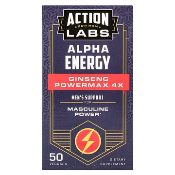 Action Labs, 適合男性，α 能量，人 Ginseng Powermax™ 4x，50 粒素食膠囊