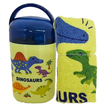 skater 銀離子小方巾收納盒組 方巾32 x 28cm + 收納盒5.8 x 4.4 x 12.5cm  恐龍圖鑑 黃色 + 藍色  1組