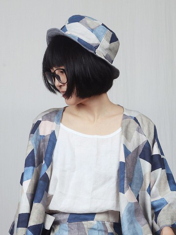 織布云麻麻-原創設計亞麻平頂帽小簷短簷帽遮陽帽雙面佩戴帽子