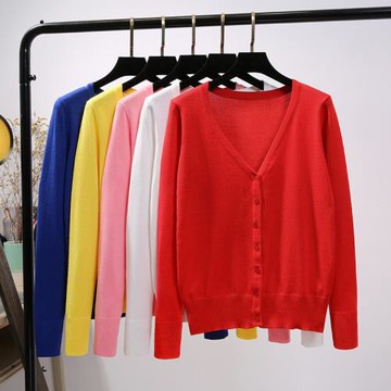 長年有現貨針織衫女春秋季薄款女式薄開衫外套長袖短款毛衣女外搭