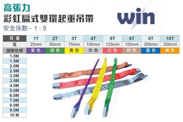 WIN 五金 WIN 5T (紅色) 破斷:5倍尼龍吊帶 布帶 吊重 工地安全 工程安全 起重工具 起重吊帶 雙環吊帶
