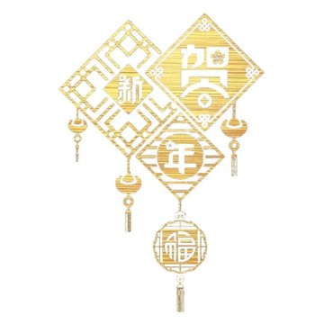 摩達客 春節開運招財雙面靜電貼無痕窗貼玻璃貼 輕鬆黏貼 不留痕跡 增添新年喜慶氛圍  1入  簍空窗花新年賀福元寶  70 x 50cm