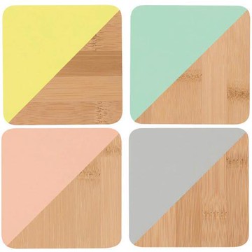 【DANICA】竹製雙色杯墊4入(黃綠粉灰)