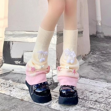 【可愛蝴蝶結小腿襪】Lolita少女日系甜美針織襪套 堆堆襪 泡泡襪 小腿襪套 長筒襪 堆堆襪 韓國 蕾絲襪套 堆堆襪腿