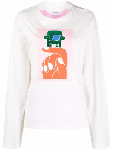 Opening Ceremony - hand chair print long sleeve T-shirt - women - Cotton - XS - White