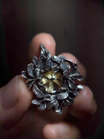 天然礦石 / 鈦晶 / 純銀項鍊/繁花正茂/鈦晶花