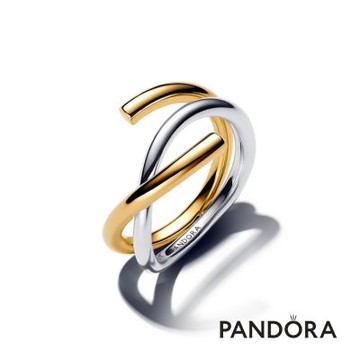 【Pandora 官方直營】自然流線雙色交織戒指