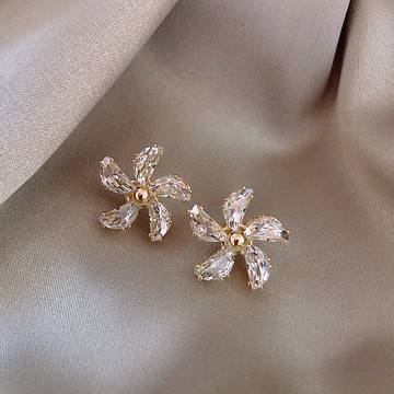 電鍍真金s925針浪漫風車耳環名媛風耳飾鋯石耳墜新品韓國耳釘