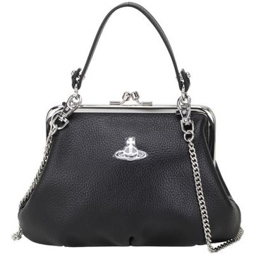 Vivienne Westwood Granny Frame 星球標誌銀框荔紋皮革口金包(黑色)