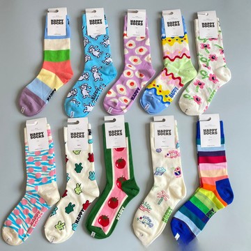 新款happy socks瑞典潮牌嗨皮ins百搭四季女中高筒彩色多巴胺襪子