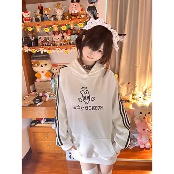 亞文化加絨寬松天使翅膀連帽衛衣