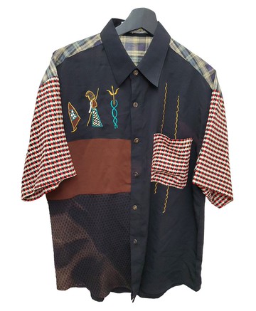 有禮貌穿搭  日本古著 雪紡材質 拼接刺繡款 短襯 XL號