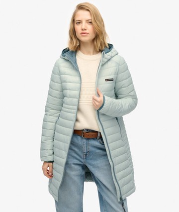Superdry Women's Hooded Fuji Lite Mid Length Padded Jacket Light Grey Size: 6