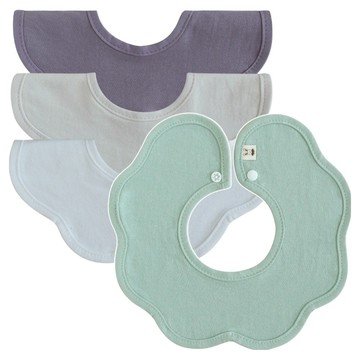 BUNNIE BLOSSOM 夏季用滾邊圍兜  酪梨色 + 紫色 + 米色 + 白色  1套  4個裝