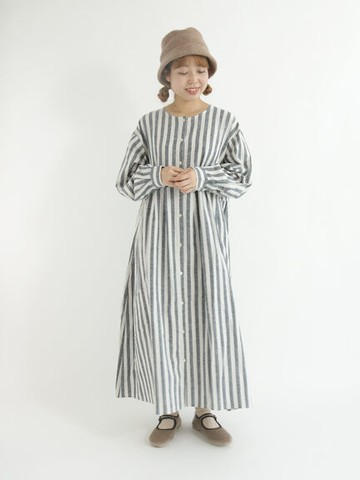 棉麻混紡開襟圓領蓬袖連身洋裝(FL24L0H0180) - Samansa Mos2