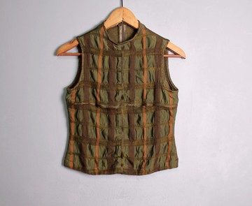 FOAK古著 墨綠立體線條泡泡背心