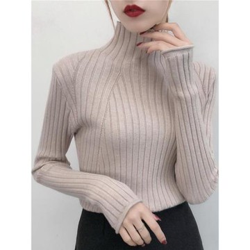 秋冬2024新款慵懶風半高領毛衣女寬松長袖套頭女秋冬針織衫打底衫