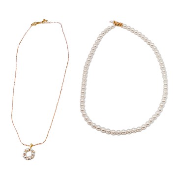 Sayaka 紗彌佳 項鍊 日本輕奢柔美水晶珍珠可疊戴設計  鍊長40cm + 延長鍊5cm  圓圈珍珠星鑽款