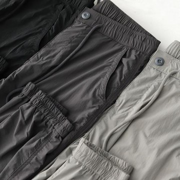 夏季薄款褲子男寬松潮流彈力速干透氣冰絲運動灰色抽繩束腳休閑褲