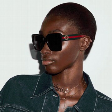 【GUCCI 古馳】方形膠框太陽眼鏡(GG1861S-001 WEB 系列)