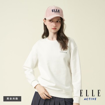 ELLE ACTIVE-男女共款 背後標語印花圓領大學T-白