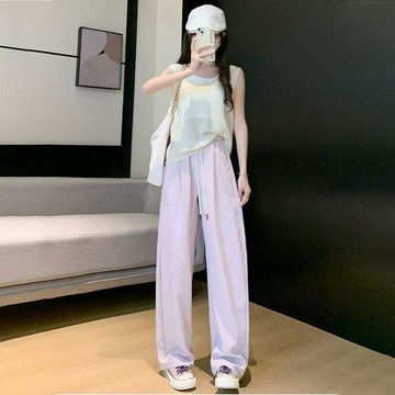現款免運 闊腿褲 彎刀褲 休閒長褲 運動褲女彎刀秋季新款高腰垂感薄款速幹寬鬆香蕉休閒闊腿潮流Yr