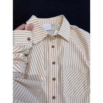 秋冬女裝批新款發復古長袖別致休閑襯衣洋氣BF慵懶風寬松條紋襯衫