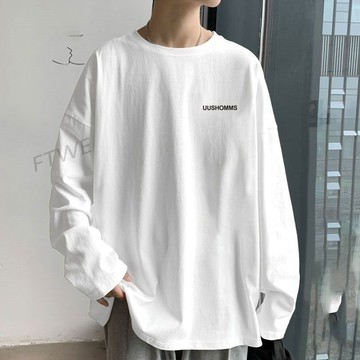 夏季潮流秋冬新款長袖t恤男寬鬆休閒圓領ins港風純棉百搭打底衫男
