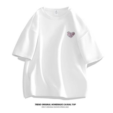 BTMG白糖玫瑰日系潮牌愛心印花短袖T恤男女情侶寬松百搭純棉上衣