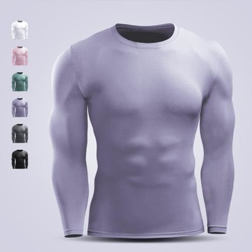 運動緊身衣健身長袖男吸汗速干訓練上衣純色肌肉修身打底跑步T恤