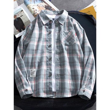 港風格子襯衫男士長袖2026春秋季韓版寬松外套休閑潮流港風襯衣服