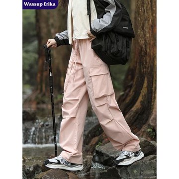 WASSUP ERIKA多巴胺工裝褲男女秋季戶外登山褲粉色褲子防水沖鋒褲