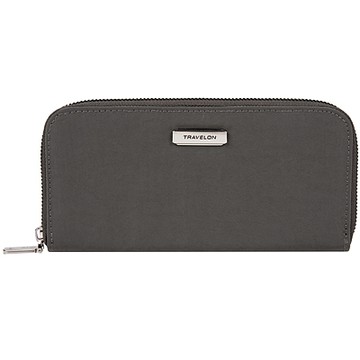 《TRAVELON》簡約防盜拉鍊長夾-灰-- 手拿包 手拿錢包 手機包 皮包