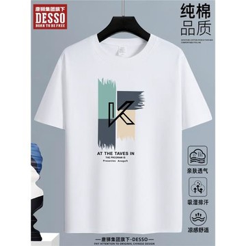 唐獅集團DESSO夏季純棉短袖T恤男生潮牌百搭圓領半袖寬松大碼體恤