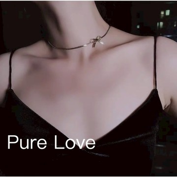 Pure Love樂芙 / 正韓 鈦鋼【L316醫療鋼】G0038簡約蝴蝶結扁平蛇骨頸鏈 短項鏈 / 金 銀