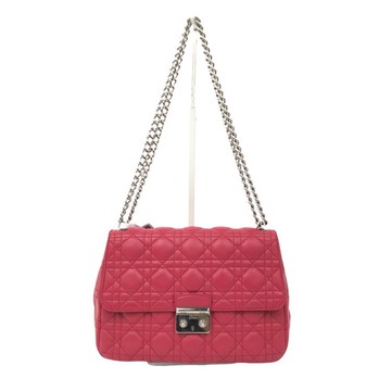 dior粉色羊皮格紋翻蓋肩背包