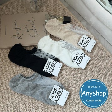 Anyshop韓國襪 點點蝴蝶結透膚襪 點點 蝴蝶結 隱形襪 後腳跟止滑 女孩襪子 點點 韓國襪 16802